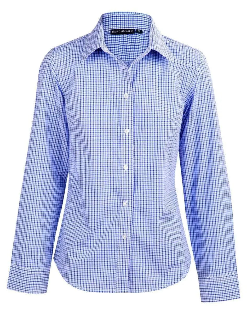 BENCHMARK Ladies’ Two Tone Gingham Long Sleeve Shirt M8320L Corporate Wear Benchmark Navy/White/Skyblue 6